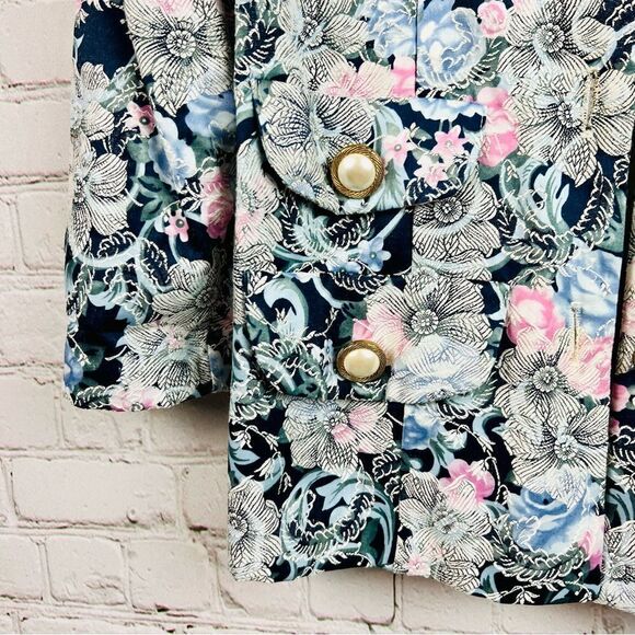 Vintage 90s Breakin’ Loose Navy Floral Tapestry Blazer - Picture 13 of 15